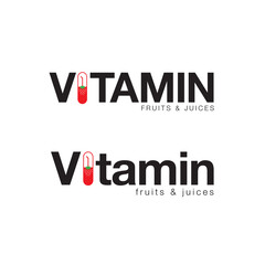 This is a typography logo that includes strawberry juice inside a vitamin pill