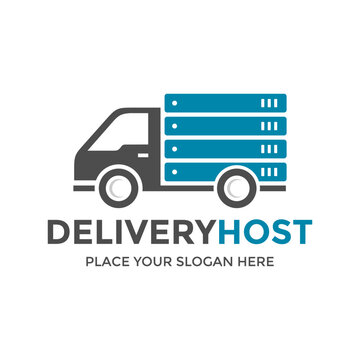 Delivery host vector logo template. This design use truck symbol. Suitable for shipment, business.