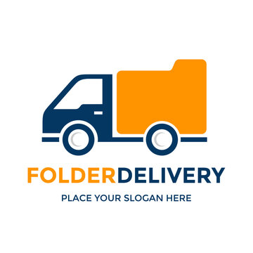 Folder delivery vector logo template. This design use truck symbol. Suitable for technology, shipment.