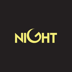 Night typographic logo, One of the moons is beautifully embedded in the letter.