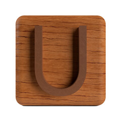 3d render the alphabet brown wood texture english letter U