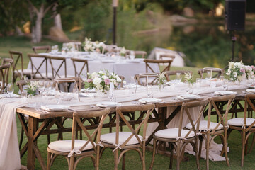 Outdoor catering dinner at the wedding