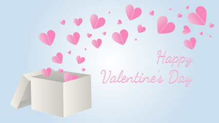 Background with a gift box from which hearts fly out. Happy Valentine's Day.