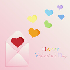 Envelope with rainbow hearts. LGBT valentine for the holiday. Happy Valentine's Day.