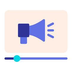 Isolated video advertising in flat icon on white background. Advertisement, promotion, marketing, bullhorn, megaphone