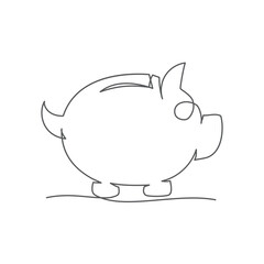 Piggy bank One line drawing on white background