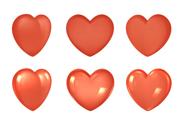 Set of red hearts, isolated on white background.