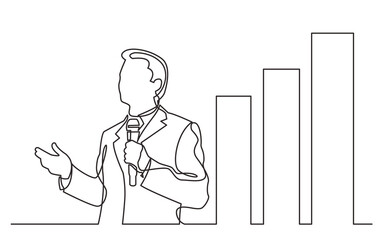 continuous line drawing business coach presenting chart PNG image with transparent background