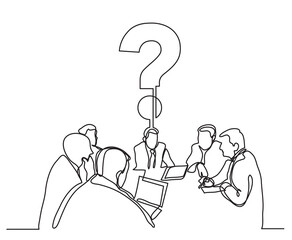 continuous line drawing business meeting discussing question PNG image with transparent background
