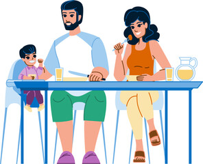 family breakfast vector. child happy, home father man, family morning, mother together eating family breakfast character. people flat cartoon illustration