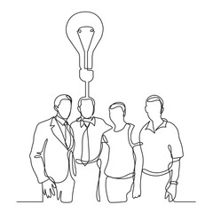 continuous line drawing business team with idea PNG image with transparent background