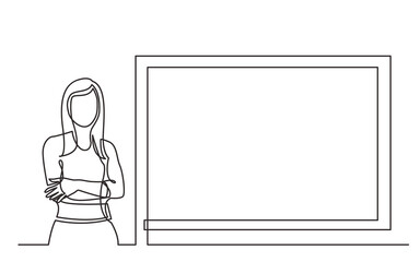 continuous line drawing business trainer standing by screen PNG image with transparent background