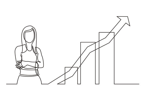 continuous line drawing business trainer standing by increasing chart PNG image with transparent background