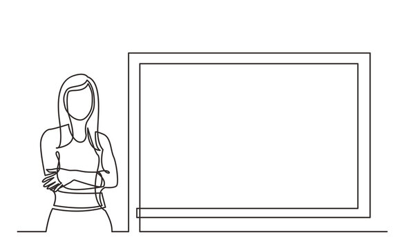continuous line drawing business trainer standing by screen PNG image with transparent background