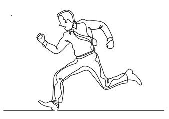 continuous line drawing businessman running fast PNG image with transparent background