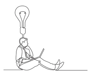 continuous line drawing businessman sitting thinking about idea PNG image with transparent background