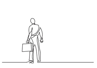 continuous line drawing businessman standing facing hard choices PNG image with transparent background