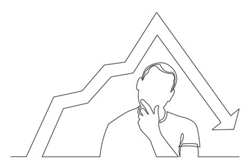 continuous line drawing man analyzing declining chart PNG image with transparent background