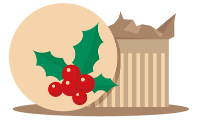 Gift box with Christmas decor. PNG image.	