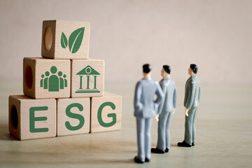 ESG ,environmental, social, and corporate governance concept.,A group of business man focus on...