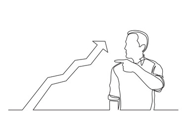 continuous line drawing man showing with his finger at rising chart PNG image with transparent background