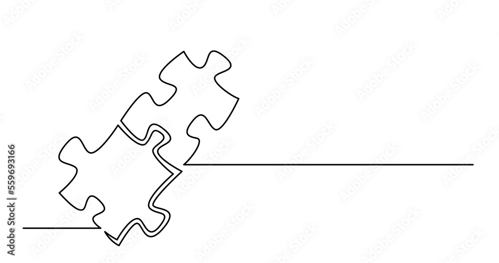 Poster continuous line drawing of two puzzle pieces connected together png image with transparent backgroun