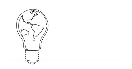 continuous line drawing of planet earth as a light bulb PNG image with transparent background