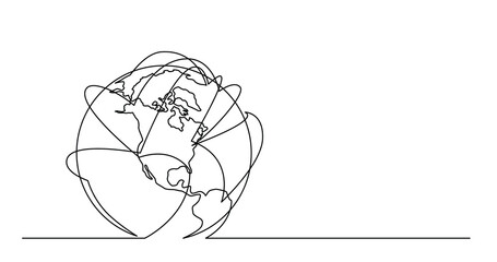 continuous line drawing of world planet earth with airlines flights PNG image with transparent background