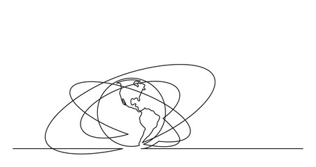 continuous line drawing of world planet earth with orbits PNG image with transparent background