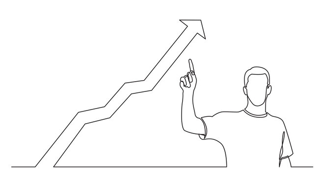 continuous line drawing standing man pointing finger at increasing graph PNG image with transparent background