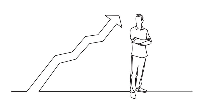 continuous line drawing standing man with crossed arms rising chart PNG image with transparent background