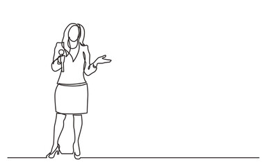 continuous line drawing woman trainer talking with microphone PNG image with transparent background