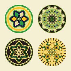 Set of African decorative elements. Round ornament pattern. Collection of mandalas in tribal style. Design baskets from Botswana.
