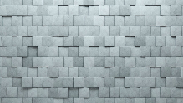 Square, 3D Mosaic Tiles arranged in the shape of a wall. Futuristic, Semigloss, Blocks stacked to create a Concrete block background. 3D Render
