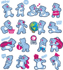 Little Bear Character set Graphic Vector illustration