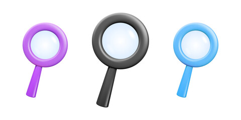 3d vector magnifying glass icon. Search concept. Magnifier or loupe illustration isolated on white background
