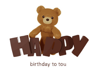Teddy bear doll element set with alphabet.Vector illustration