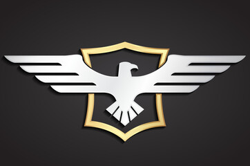 3d silver eagle logo with golden shield