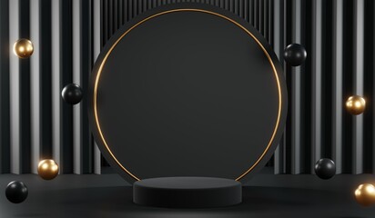 3D rendering of backdrop black podium background for black friday products