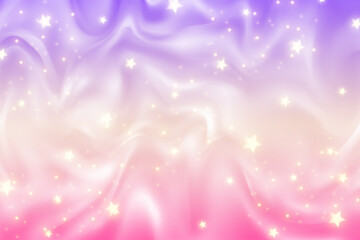 Fototapeta premium Rainbow unicorn background. Pastel wavy gradient color sky with glitter. Magic fluid galaxy space and stars. Vector abstract illustration.