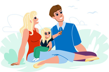 family nature vector. child summer, together joy, happy young, father fun, mother lifestyle, daughter family nature character. people flat cartoon illustration