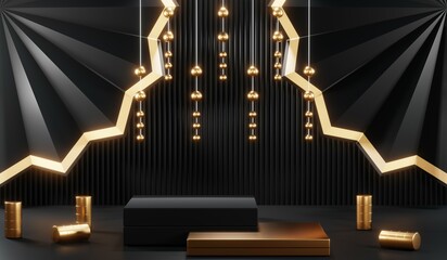 3D rendering of backdrop black podium background for black friday products