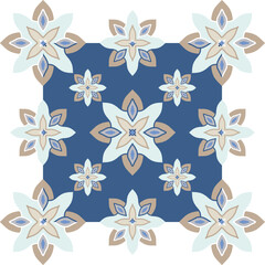 Patterned azulejo floor tiles. Abstract geometric background. Vector illustration, seamless Mediterranean pattern. Portuguese floor tiles azulejo design. Floor cement tiles