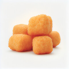 Close up shot of Tater Tots isolated on white background. Collection of recipes popular in USA.