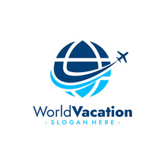 World Vacation Logo. Travel agency and aviation design. Vector illustration