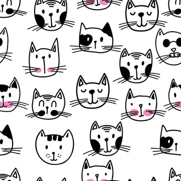 Seamless pattern with cartoon cats. Vector illustration