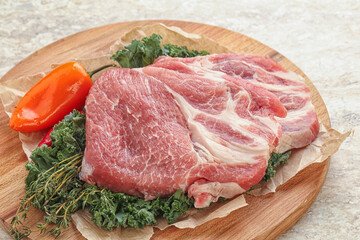 Raw pork neck for cooking