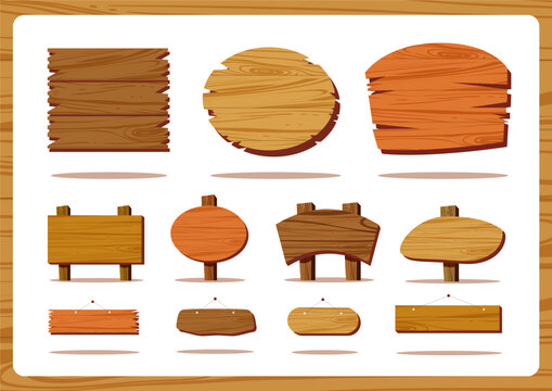 Ensemble de banni&egrave;res en bois, de poteaux de signalisation ou de panneaux.