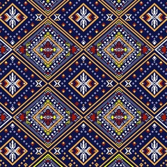 Floral cross stitch embroidery on background.geometric ethnic oriental seamless pattern traditional.Aztec style abstract  illustration.design for texture,fabric,clothing,wrapping,print