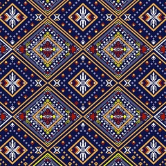 Floral cross stitch embroidery on background.geometric ethnic oriental seamless pattern traditional.Aztec style abstract  illustration.design for texture,fabric,clothing,wrapping,print